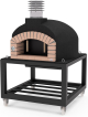 MOVELAR - Four a bois exterieur en beton modele OLYMPUS MONS (Noir - 130 x 130 x 161 cm) - Isole avec liege et 3 couvertures ceramiques - REF: M00571